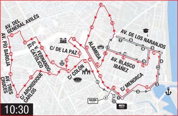 Pincha para descargar el recorrido de la prueba así como los tiempos de paso por los diferentes puntos de la ciudad